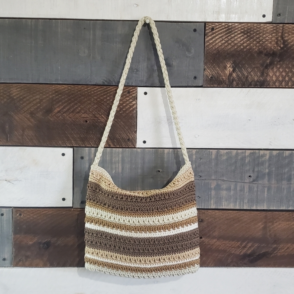 THE Sak Striped Brown Tan Cream Hobo Shoulder Bag Purse - Picture 3 of 14